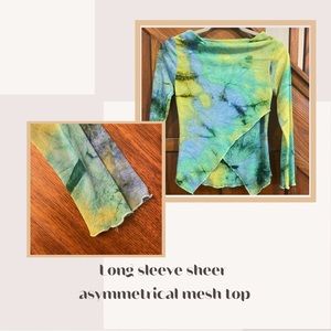 Long sleeve sheer asymmetrical mesh top
